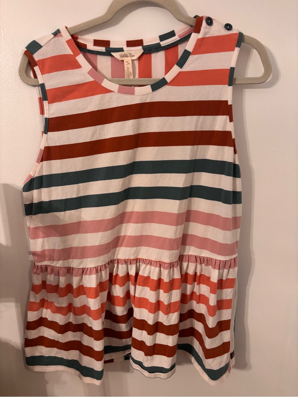 Matilda Jane Striped babydoll Top — Rust, Coral, Blush & Teal